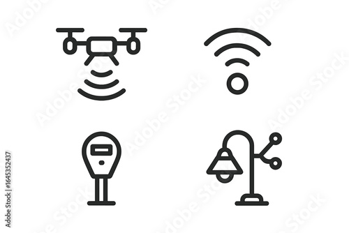 Different technology icons representing various modern utilities and activities displayed on a digital interface screen