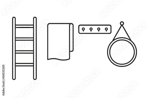 Household items for organization displayed in a minimalist style on a plain background in a modern indoor space