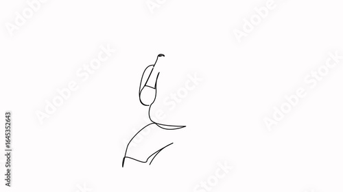 Self drawing animation .Hand drawn animated illustration. ice cream, person, girl, fat, portrait, woman, overweight, female, eating, summer