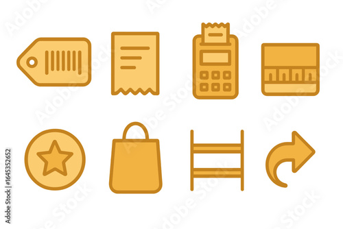 Shopping and retail elements depicted in simple graphic icons for easy understanding and usage