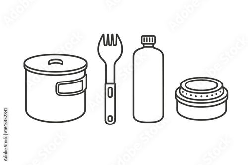 Camping gear essentials for outdoor cooking and hydration in nature settings