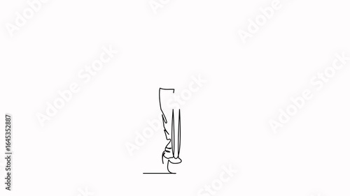 Self drawing animation of one continuous line. Hand drawn animated illustration. woman, scale, overweight, dieting, adult, weight, fat, standing, weighing, obesity