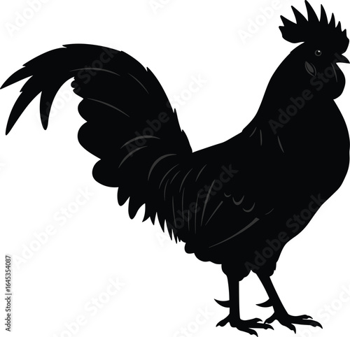 Rooster silhouette vector illustration, standing rooster farm animal design, poultry bird clipart for print, agriculture, countryside, and rural artwork