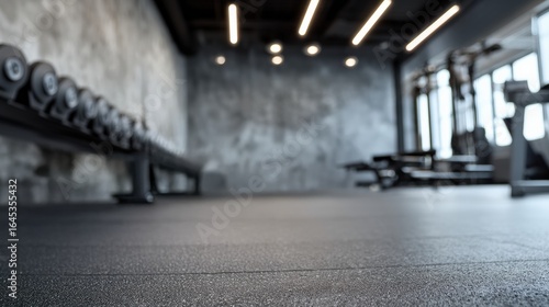 Panel kuchenny z motywem Blurred gym interior with training equipment and weights showing concept of fitness, bodybuilding and healthy lifestyle