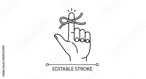Illustration of a finger with a reminder knot tied around it isolated on white background