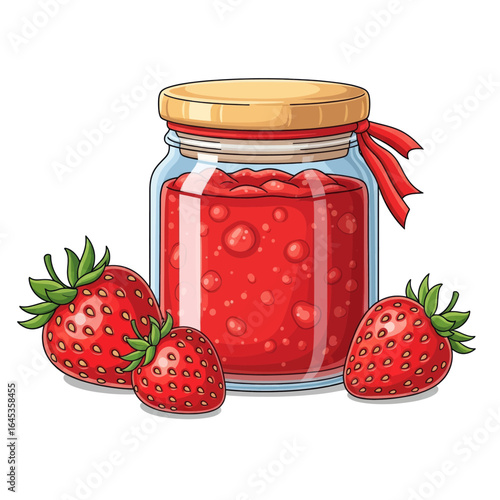Vector Strawberry Jam Jar and Fresh Strawberries