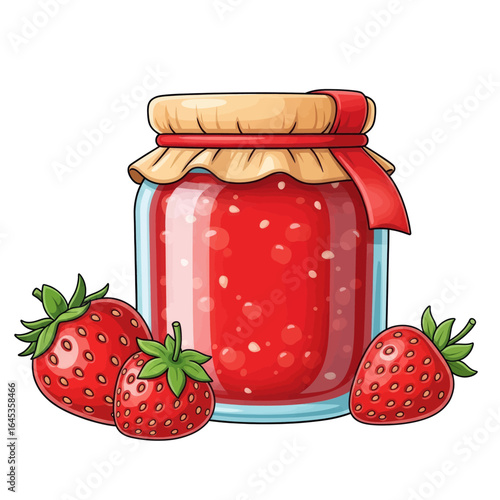 Vector Strawberry Jam Jar and Fresh Strawberries