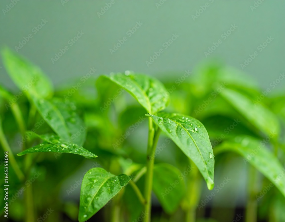 Fototapeta premium Close-up of vibrant young pepper plants