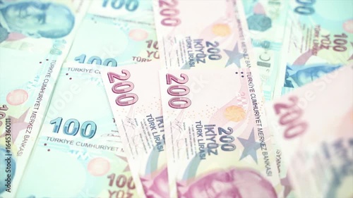 Turkish money slowly falls on top of each other