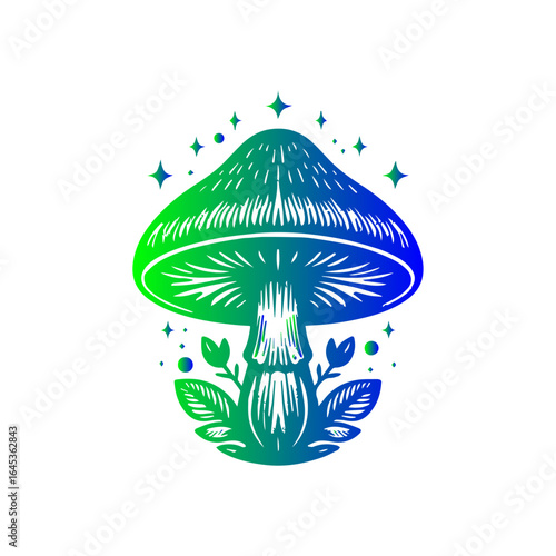 Mystical Mushroom with Stars and Leaves