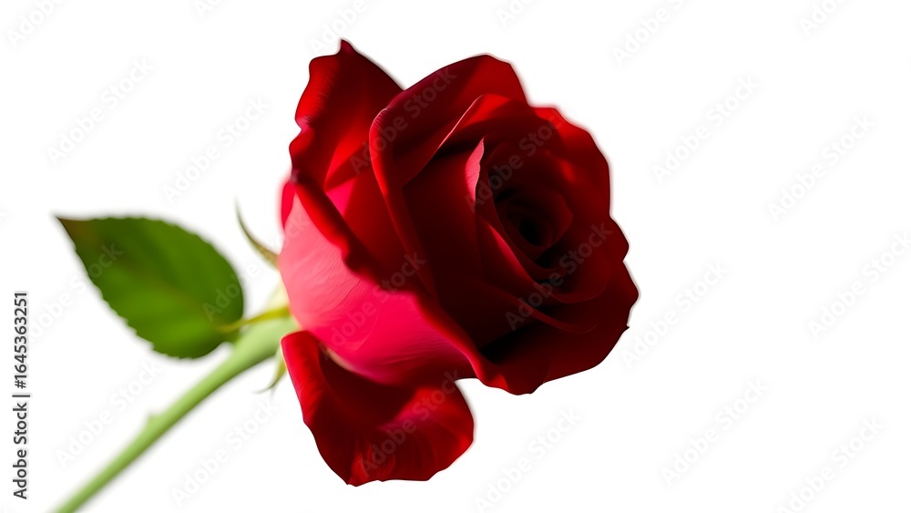 Naklejka premium A single red rose in full bloom stands isolated with dramatic lighting.