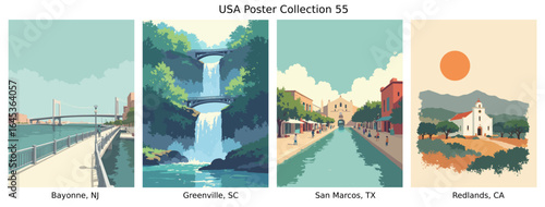 Bayonne, NJ , Greenville, SC , San Marcos, TX , Redlands, CA  US Poster Collection