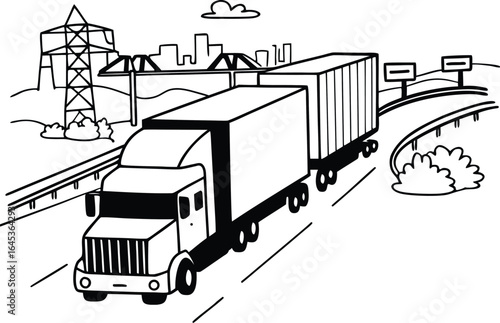 Freight Trucking Vector – Road Transport and Cargo Logistics Illustration