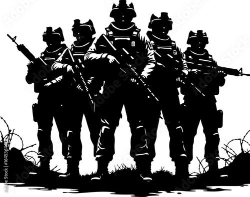 Soldier Silhouette Squad – Military Team Vector Illustration" vector