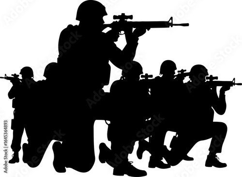 Soldier Silhouette Squad – Military Team Vector Illustration" vector
