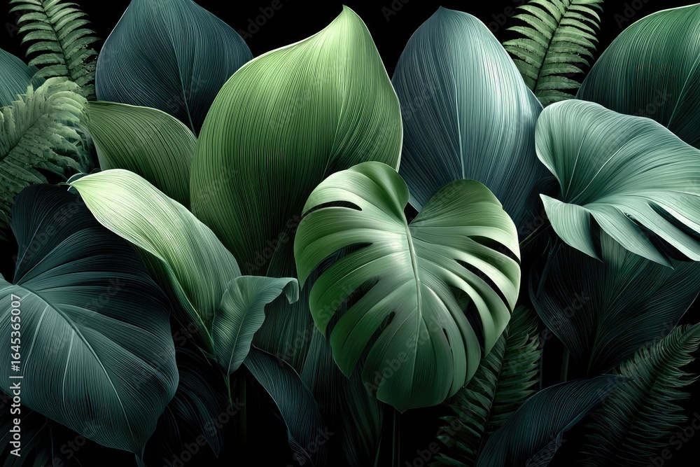 custom made wallpaper toronto digitalLush tropical foliage in deep greens and blues