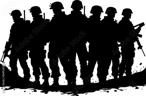 Soldier Silhouette Squad – Military Team Vector Illustration" vector