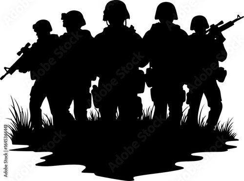 Soldier Silhouette Squad – Military Team Vector Illustration" vector