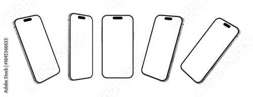 iPhone 16 Pro Max mobile phone devices, blank screen front and side angle mockup set for advertisement on white background. Modern smartphone vector illustration