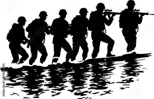 Soldier Silhouette Squad – Military Team Vector Illustration" vector