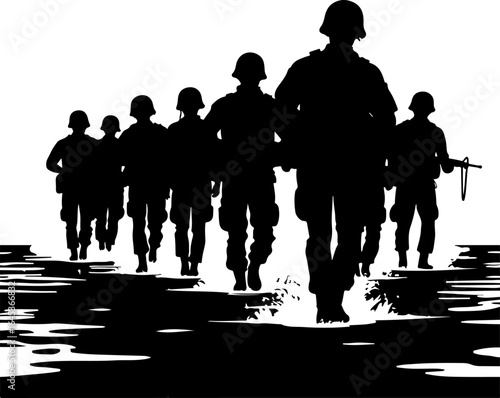 Soldier Silhouette Squad – Military Team Vector Illustration" vector