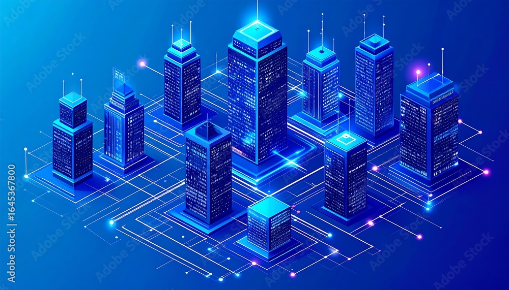 Naklejka premium Futuristic city, interconnected buildings