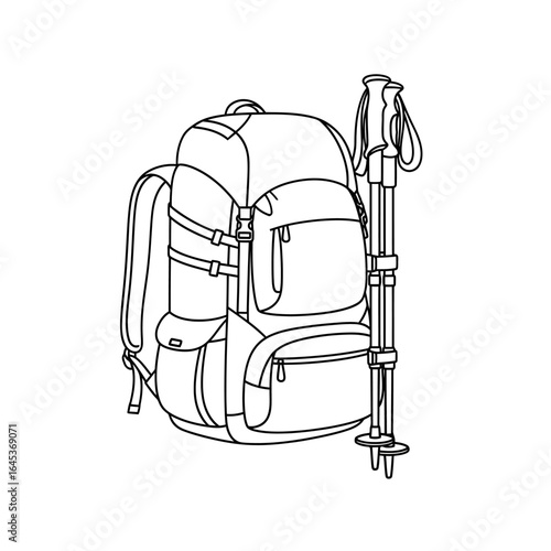 Hiking backpack and trekking pole icon
