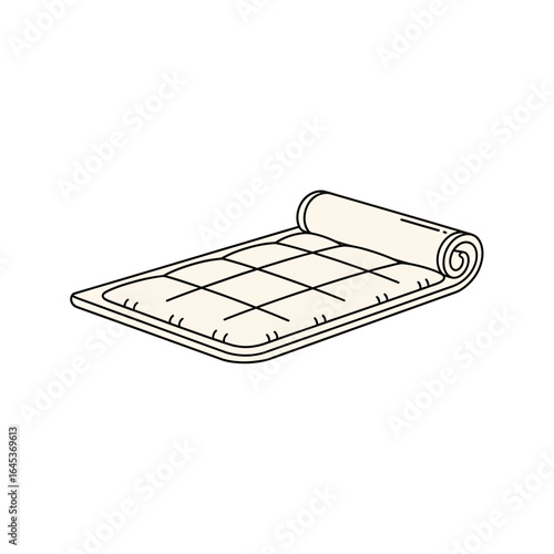 Rolled futon mattress line art icon