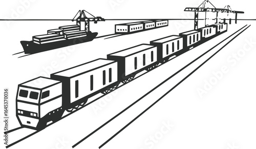 Rail Transport Logistics Vector – Cargo Train and Freight Distribution Design