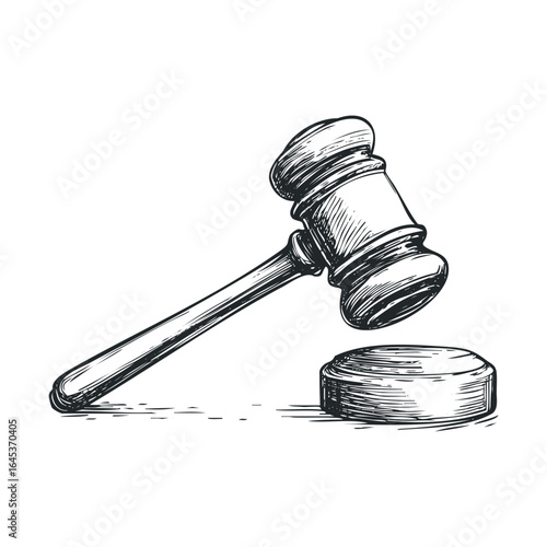 Symbol of justice with a gavel and block on a simple surface