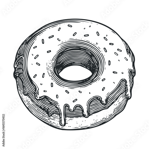 Delicious donut with icing and sprinkles for dessert lovers