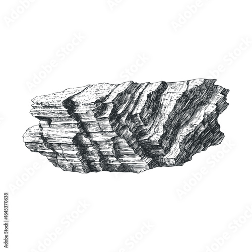 Detailed drawing of layered rock showcasing geological formations