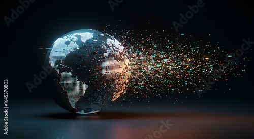 Luminous Pixel Earth Dissolving into a Vibrant Data Stream