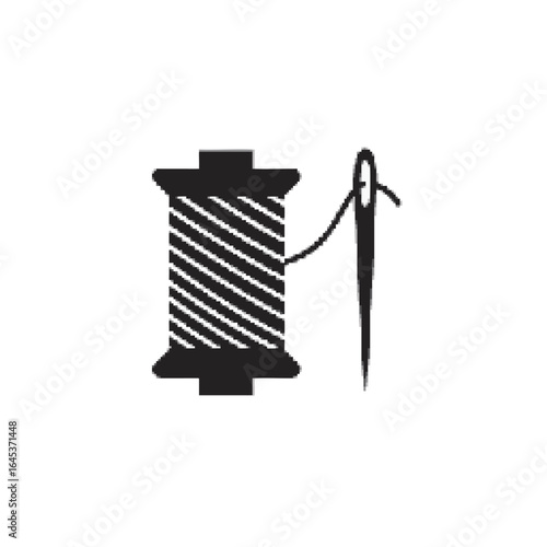 Sewing needle and thread spool icon. A simple vector graphic element for tailoring, fashion design, and craft projects.