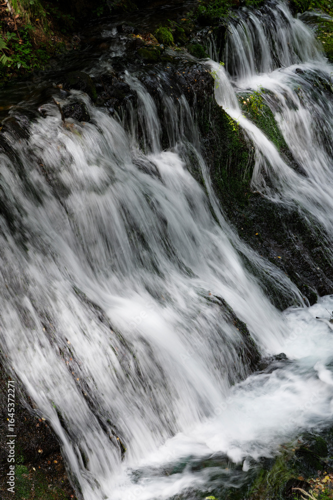Obraz premium 白糸の滝の繊細な流れと岩肌の調和