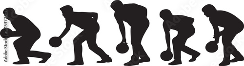 Silhouette of Lawn Bowling Players in Various Action Poses Holding Balls, Sports Activity vector Illustration 