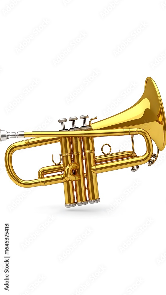 Fototapeta premium Polished brass trumpet instrument isolated on white background.
