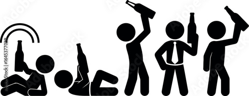 Stick figures drinking beer party alcohol celebration