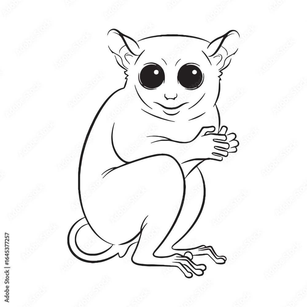 Obraz premium Distinctive Tarsier Line Art – Tarsier Vector Outline Drawing with Unique Animal Shape – Tarsier Drawing – Vector of Tarsier – Tarsier Outline