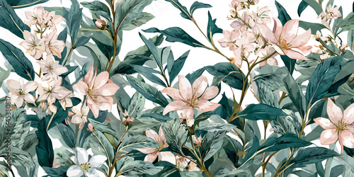 Soft and pastel watercolor botanical leaf and flower arrangement for decorative patterns - vector illustration