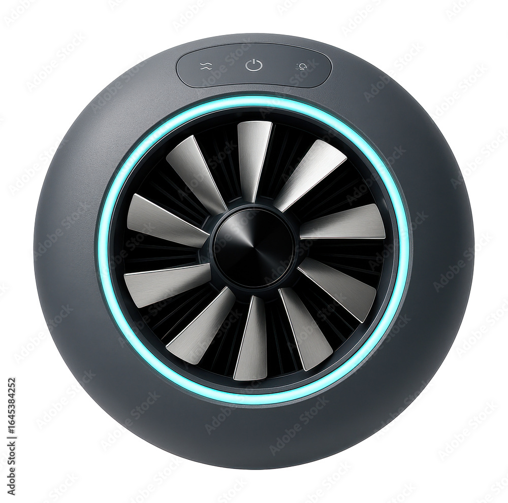 Fototapeta premium Disc-shaped purifier with rotating ionization blades and ambient light ring