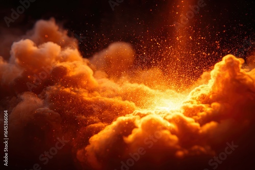 Orange clouds burst with light creating a fiery ethereal atmosphere