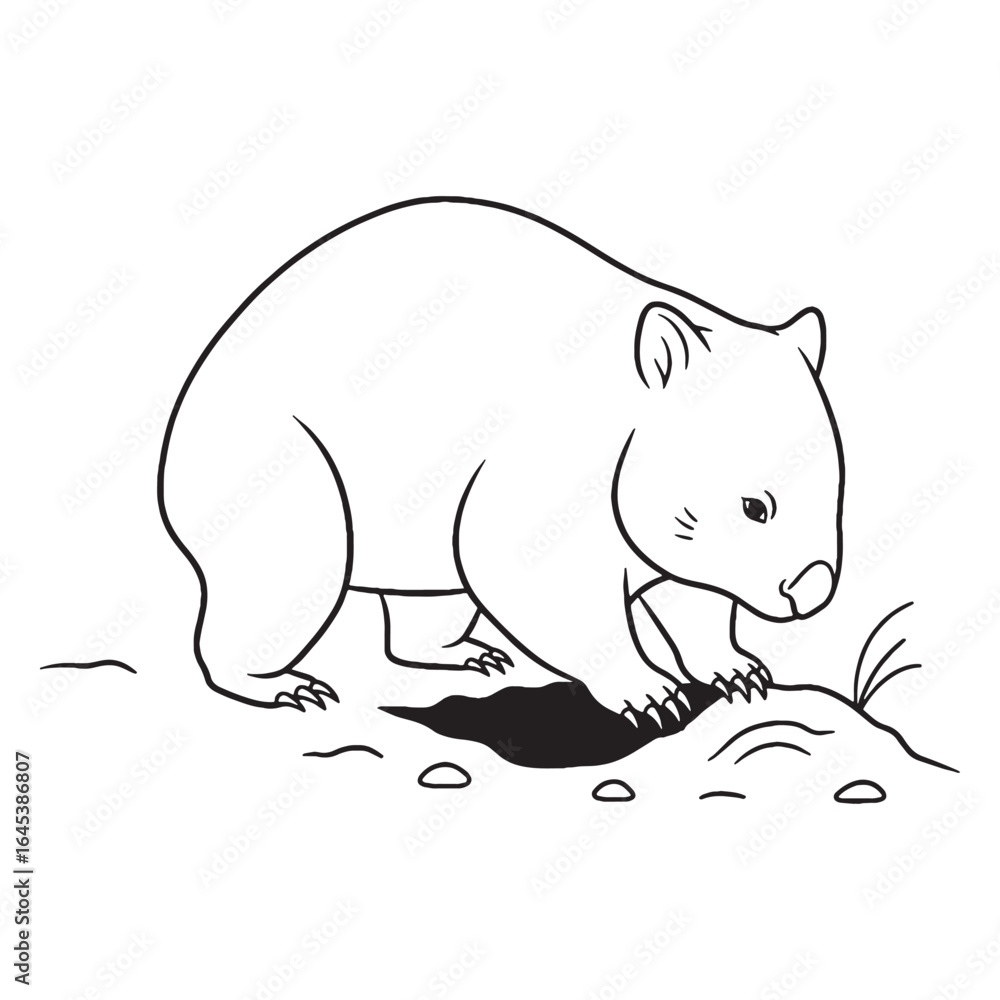 Obraz premium Detailed Wombat Line Art – Wombat Vector Outline Drawing with Short Sturdy Build – Wombat Drawing – Vector of Wombat – Wombat Outline
