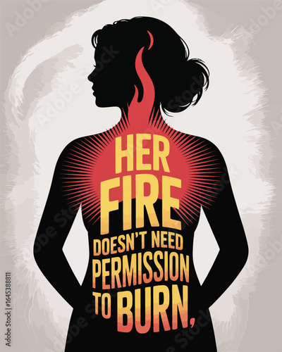Woman s silhouette with fiery text on her back proclaiming her inner strength T Shirt Design