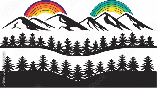 Silhouette of mountains with rainbows and forest landscape design element vector illustration art work |  editable eps vectors