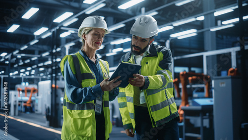 Bild auf Leinwand Portrait of Hispanic Male Process Engineer and Caucasian Female Production Super