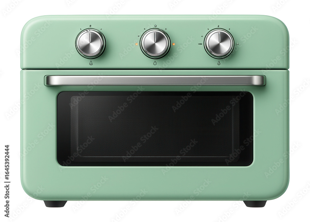 Obraz premium Retro-style digital oven in pastel green with rotary dials and LED indicators