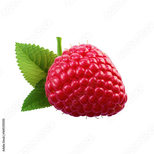 Isolated raspberry with green leaves top