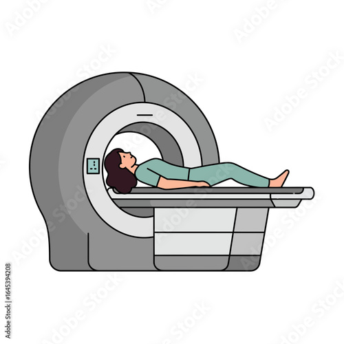 MRI Scan Illustration: A patient lies calmly within an MRI machine, undergoing a medical scan that utilizes advanced technology for internal imaging.