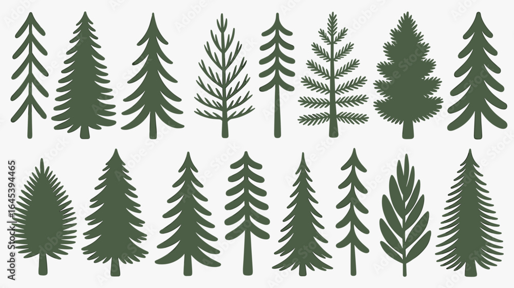 Obraz premium Silhouetted Pine Tree Set